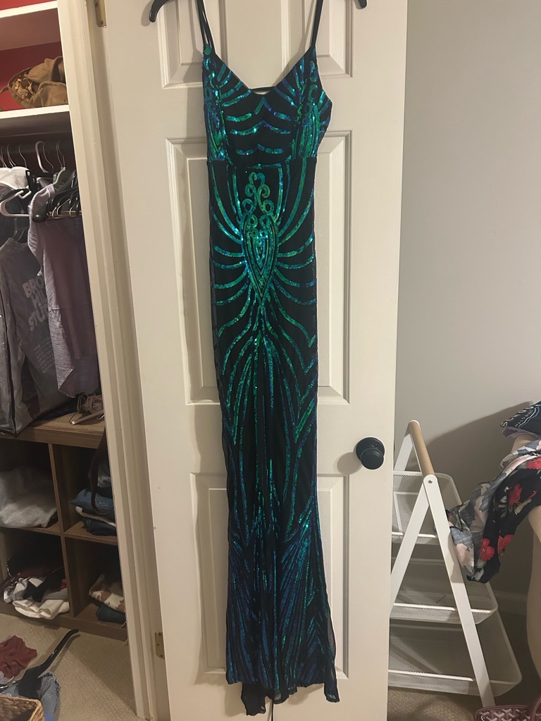 Green And Teal Sequin Maxi Dress